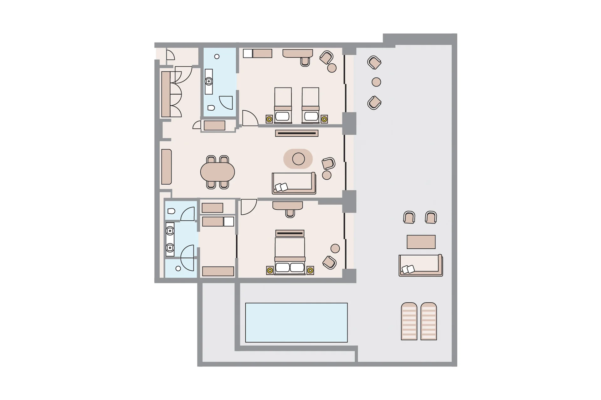 Penthouse Suite With Two Bedrooms & Private Swimming Pool - Sea View - ROOM PLAN
